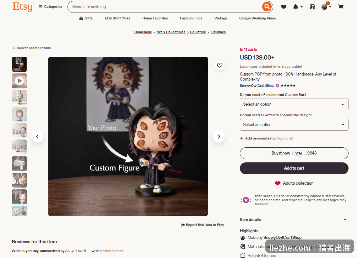 Etsy手办商品图展示Your Photo到Custom Figure的照片变手办对比效果