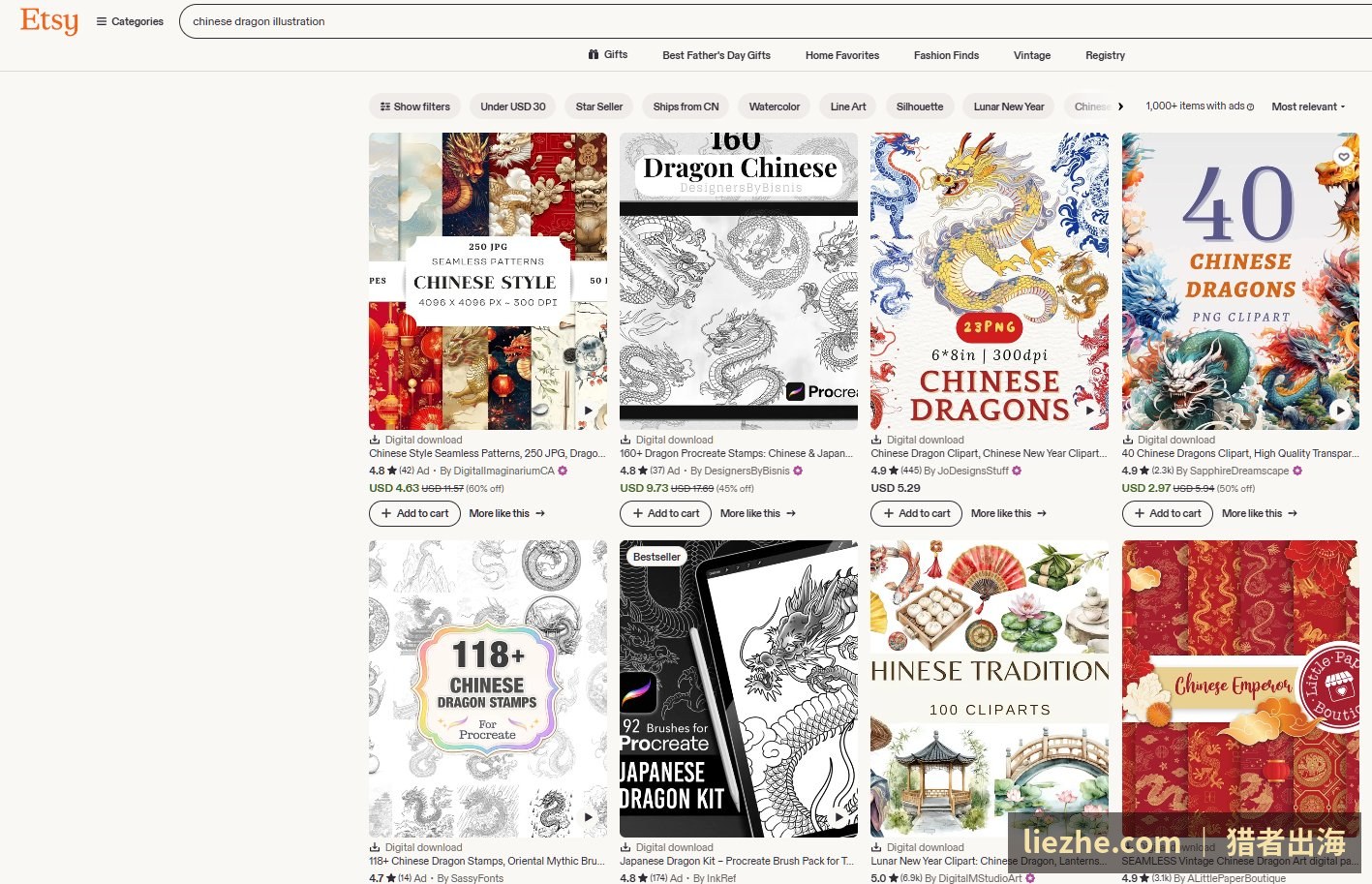 Etsy上的中国龙数字插画、Procreate笔刷，digital download数字下载