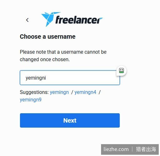Freelancer.com设置用户名,选定后不可更改