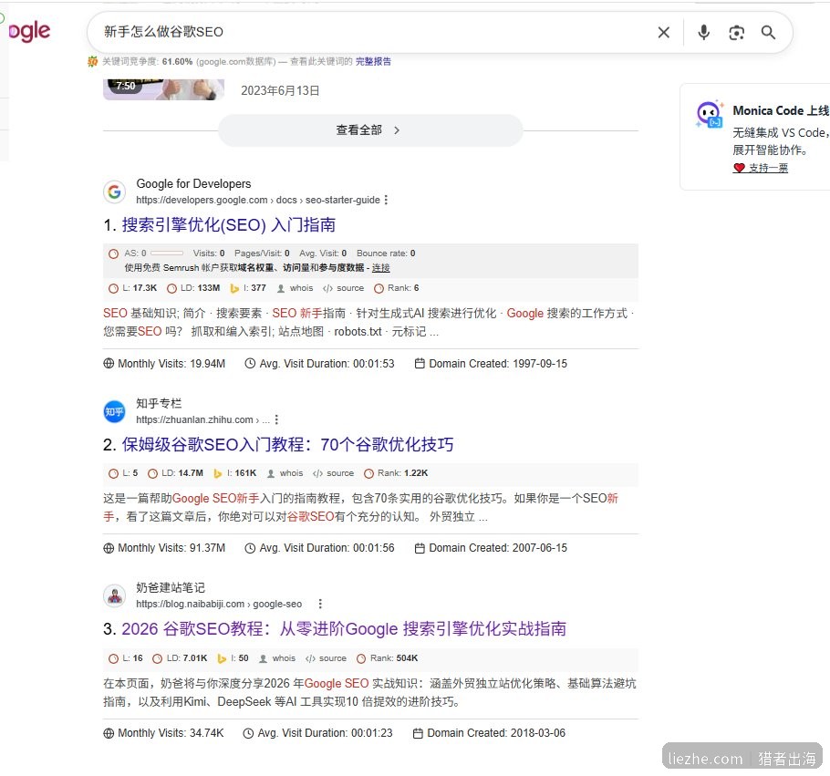 新手怎么做谷歌SEO的传统自然排名蓝色链接结果