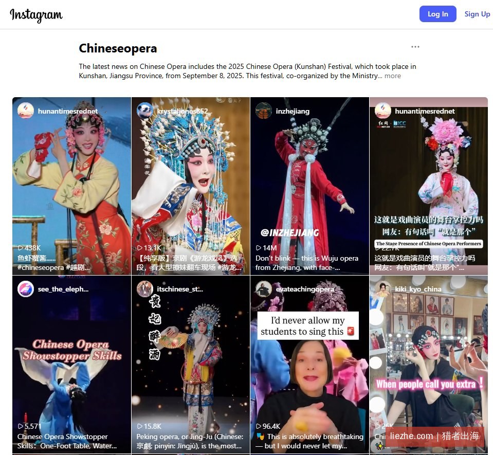 Instagram上中国戏曲话题的海量播放数据