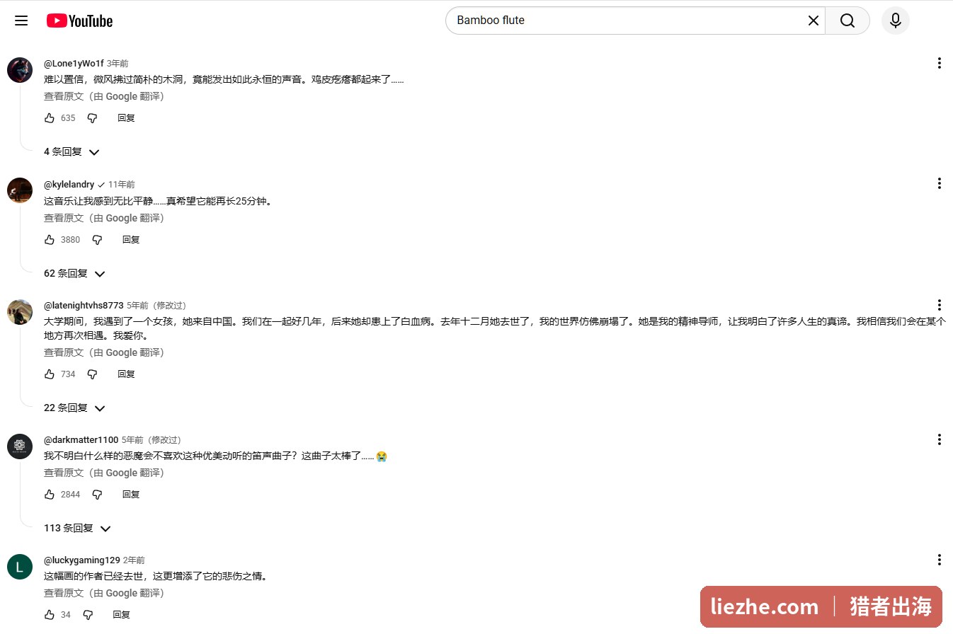 老外在中国民乐视频下的评论(谷歌自动翻译),情感共鸣强烈