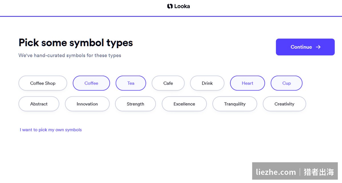 Looka选择Logo符号类型，引导AI生成方向