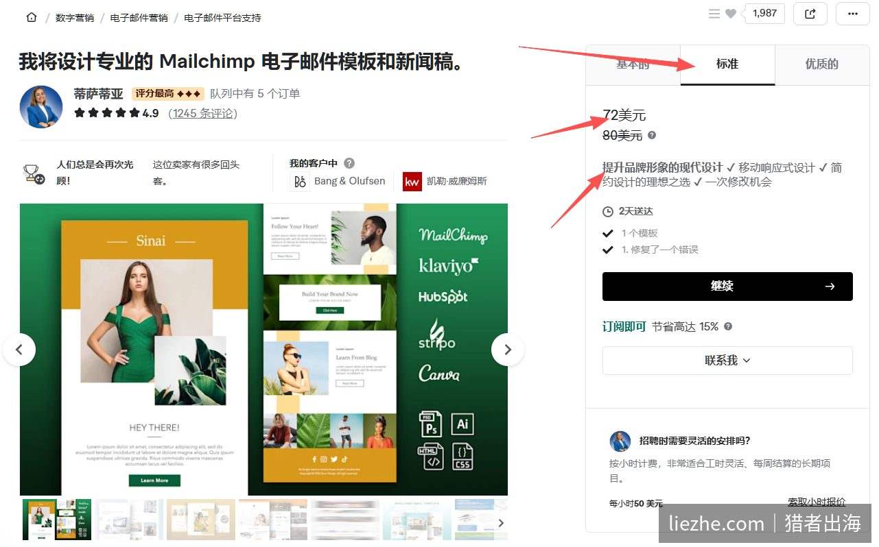 Mailchimp邮件模板设计标准档72美金