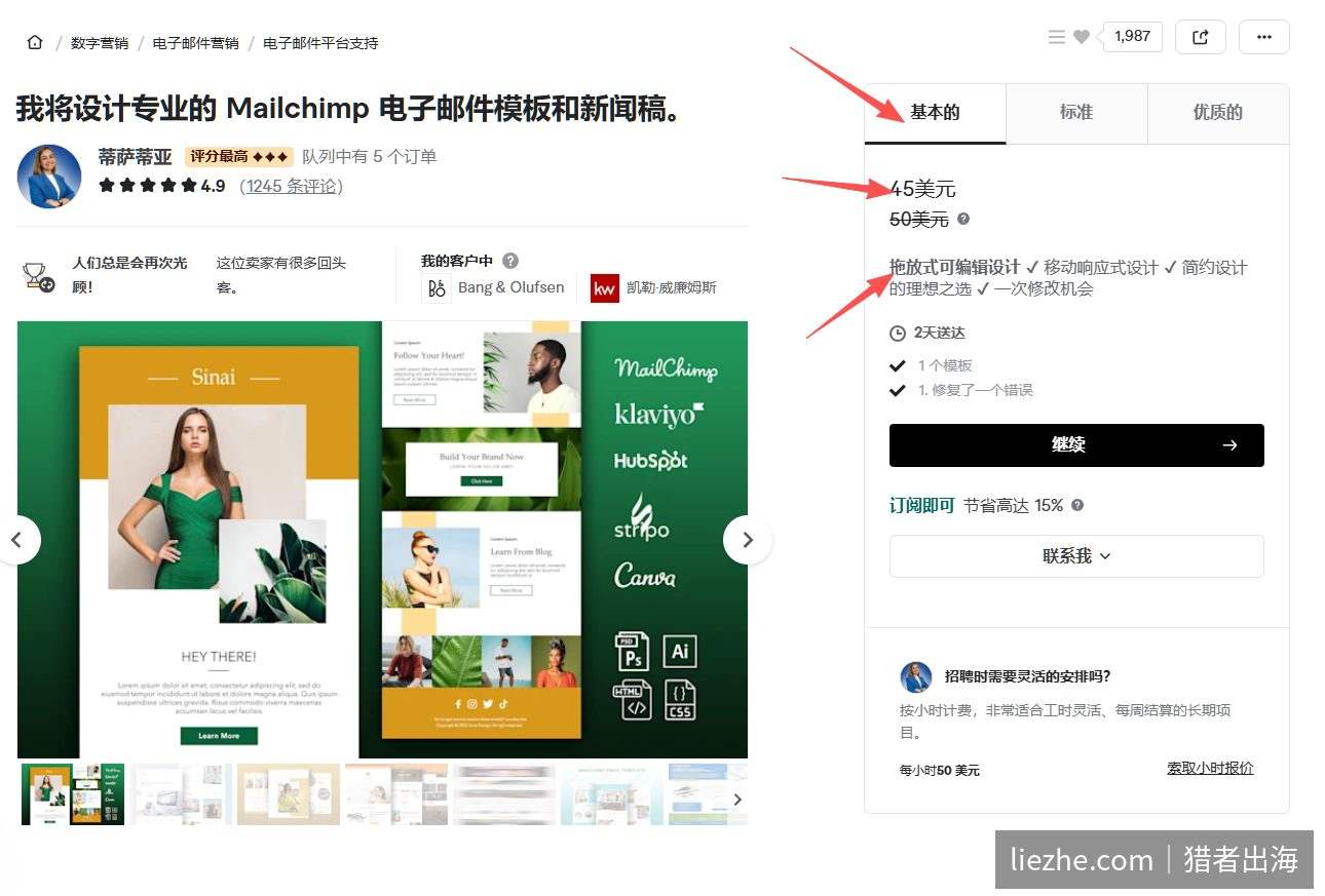 Mailchimp邮件模板设计基础档45美金
