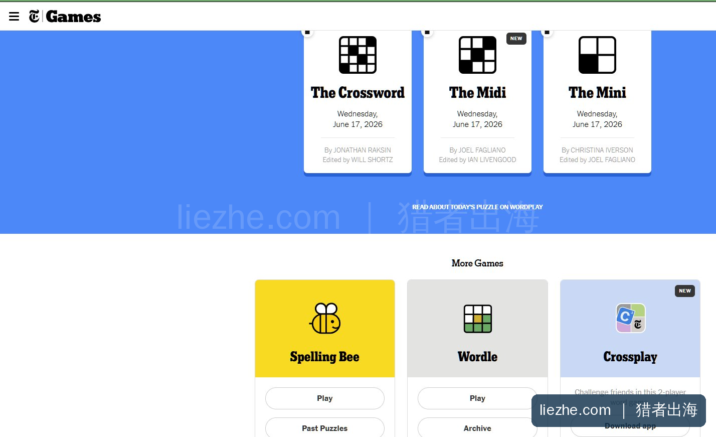 纽约时报Games填字 纽约时报Games填字游戏页面:The Crossword每日更新