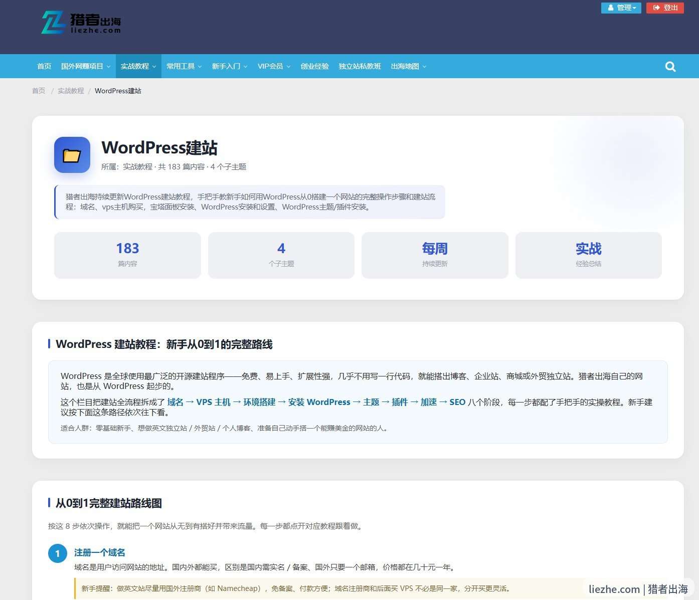 猎者出海WordPress建站栏目页主题集群