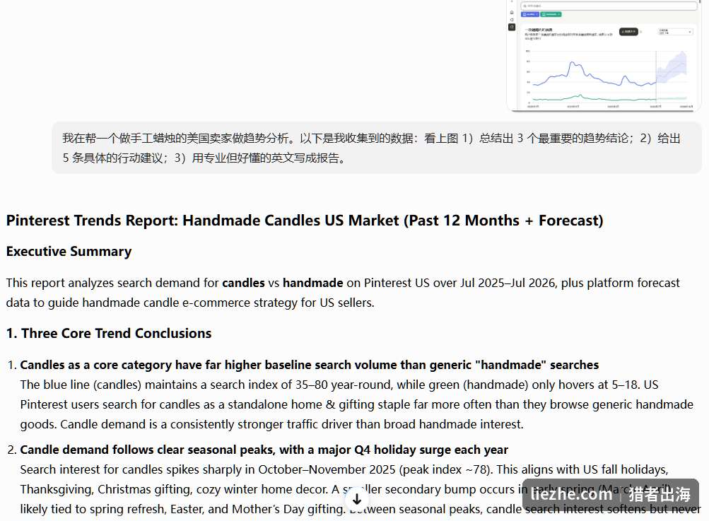 把收集到的Pinterest数据丢给AI,自动生成英文趋势报告