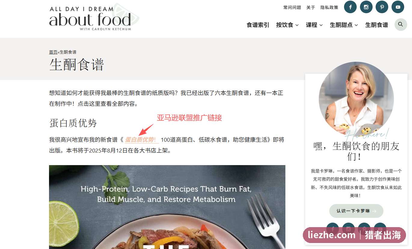 alldayidreamaboutfood站内新书推广,用亚马逊联盟链接导流到The Protein Advantage食谱书