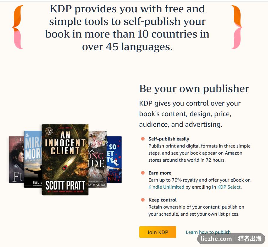 Amazon KDP自助出书赚美金介绍页面