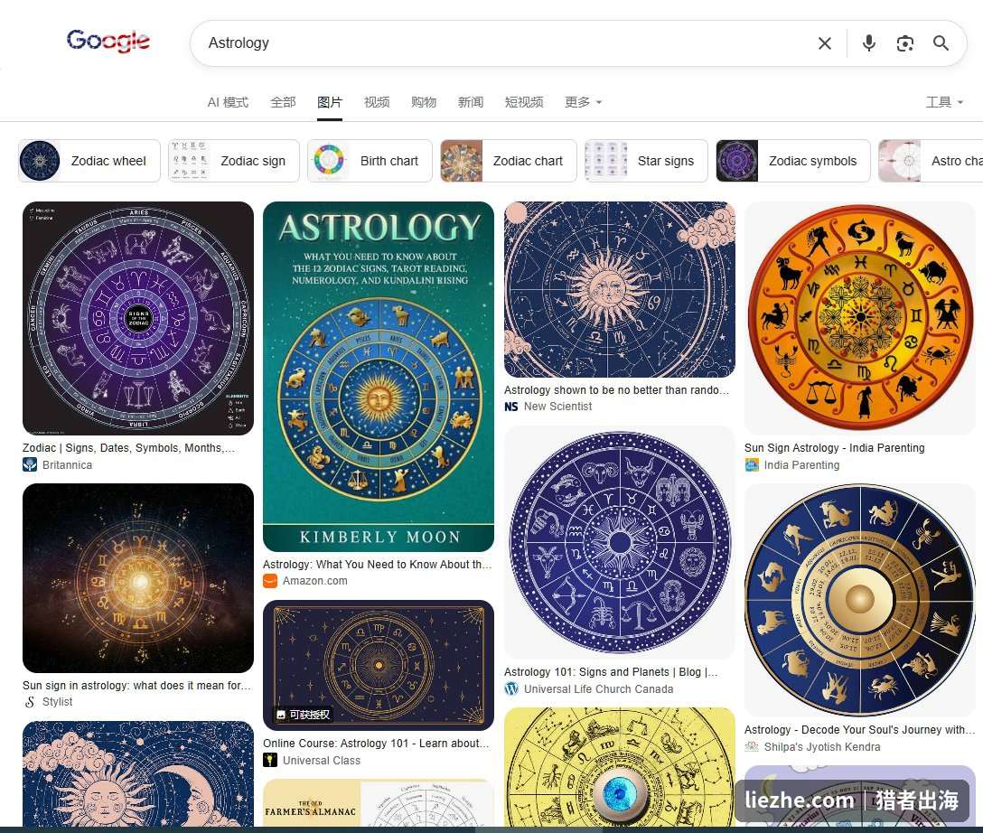 谷歌图片搜索Astrology占星显示的星盘轮盘