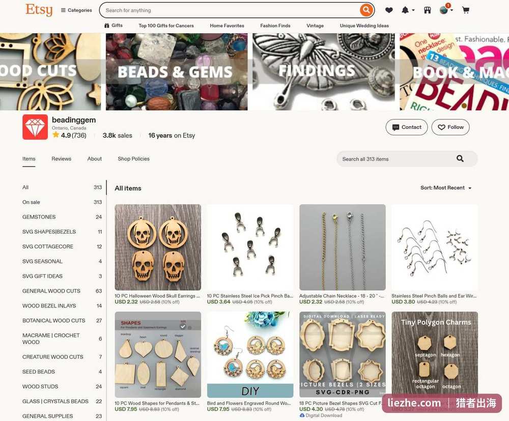 beadinggem的Etsy店铺:16年老店3.8k销量313件在售评分4.9