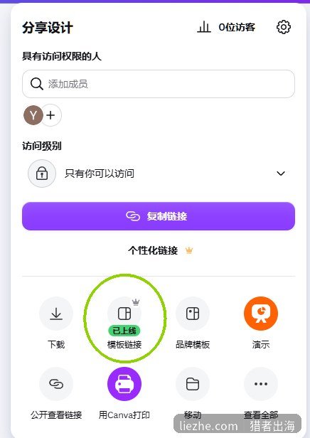 Canva分享设计里的模板链接功能,带皇冠为付费功能