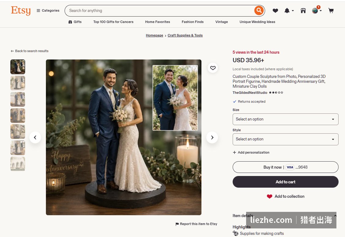 Etsy上中国手工定制夫妻人偶婚礼摆件售价35.96美金