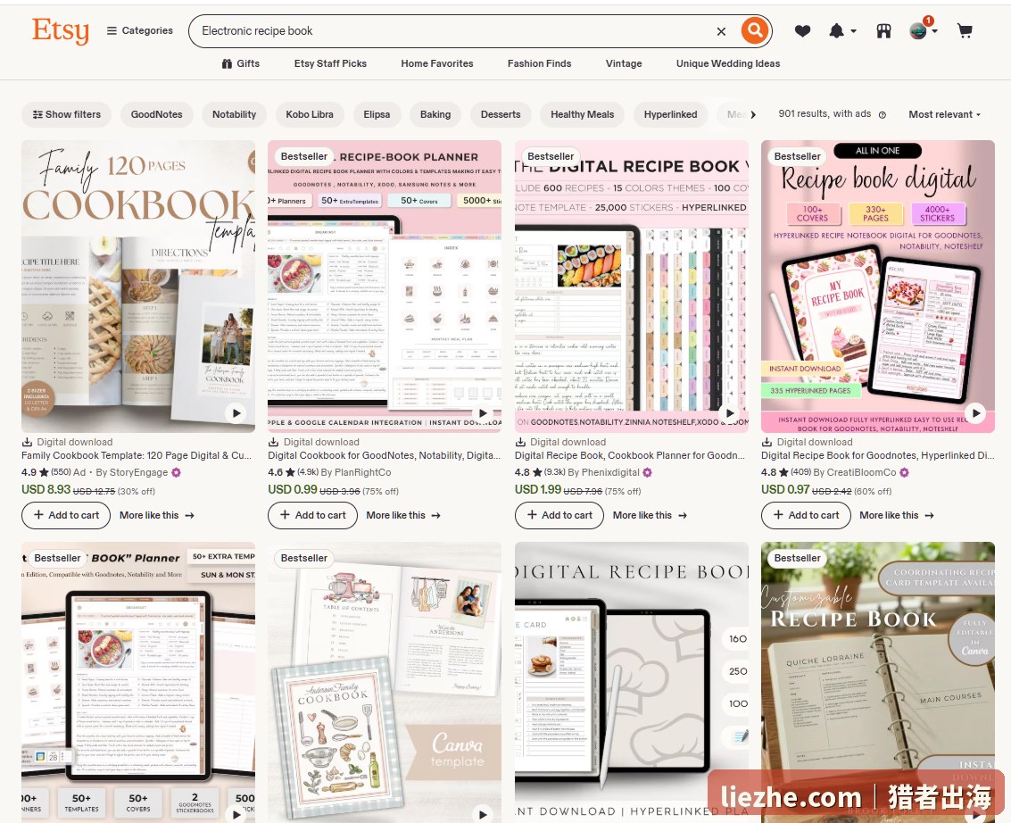 Etsy上的电子食谱书digital recipe book销售