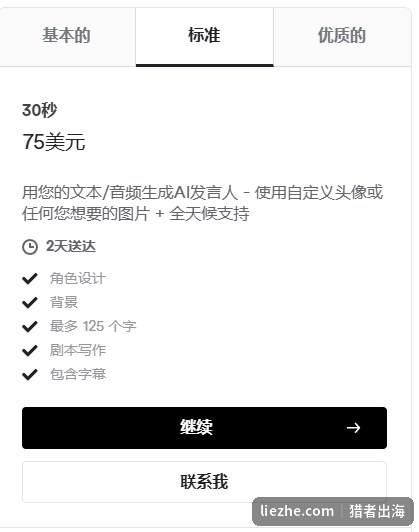 Fiverr标准档定价30秒75美元，可使用任意自定义图片