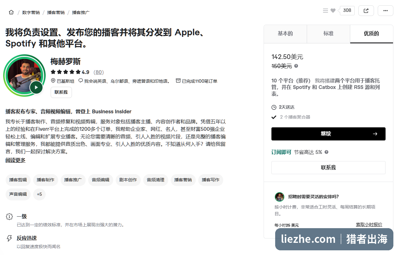 Fiverr上播客推广卖家提供的设置发布分发全套服务