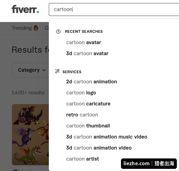 Fiverr搜索框联想cartoon关键词做选词研究