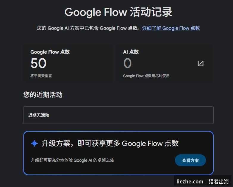 Google Flow活动记录页 50点数每日重置