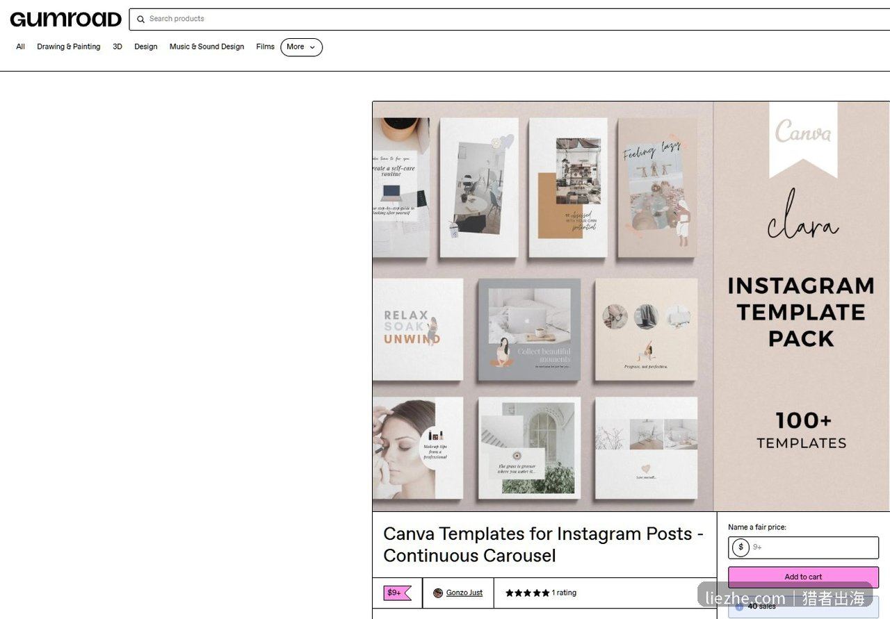 Gumroad上的Canva Instagram模板商品页