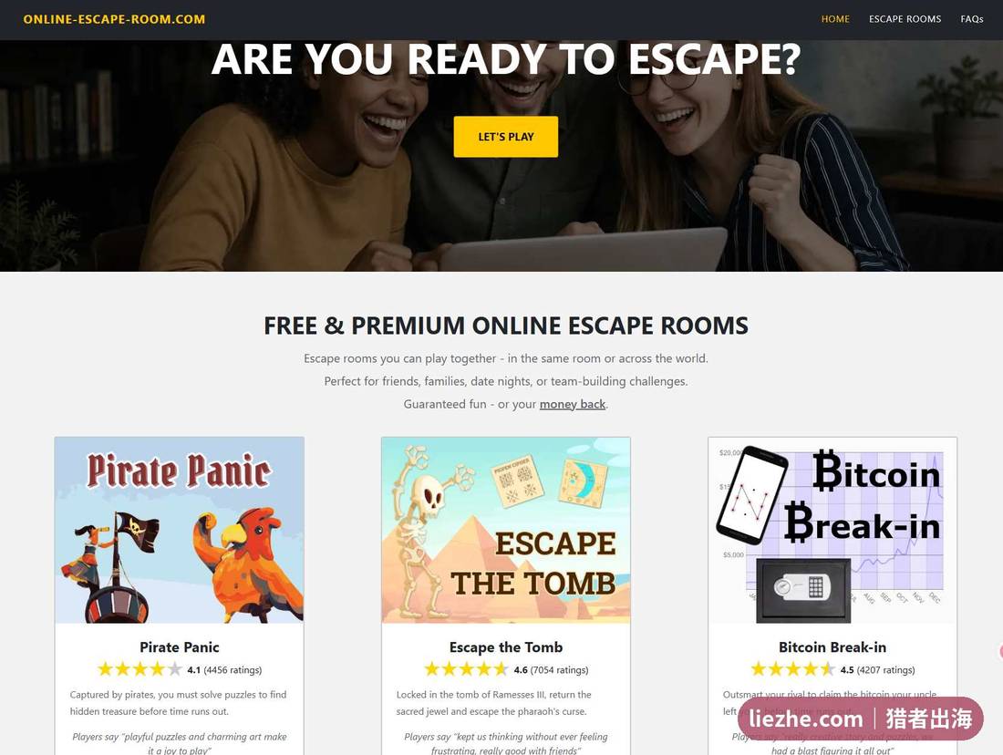 online-escape-room.com首页三个逃脱游戏,一个免费两个付费