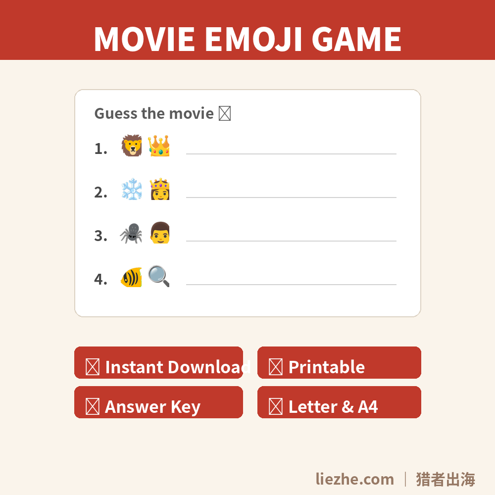 Etsy产品缩略图样例:顶部大标题、中间emoji题目样张预览、Instant Download等卖点标签,吸引买家点击