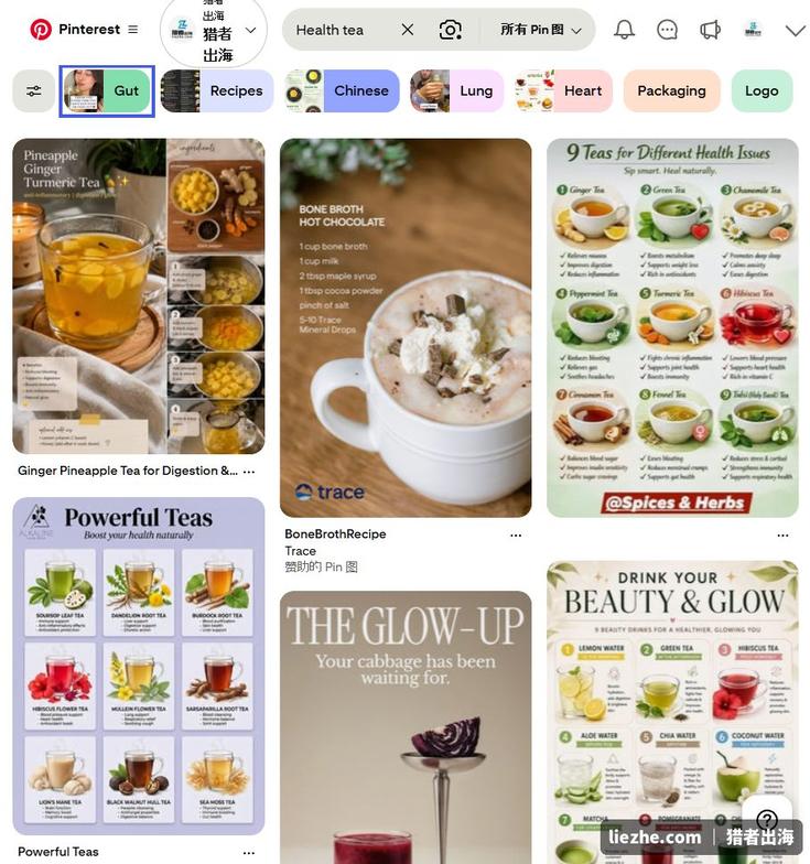 Pinterest上养生茶饮健康类Pin图，给独立站引流的外链渠道