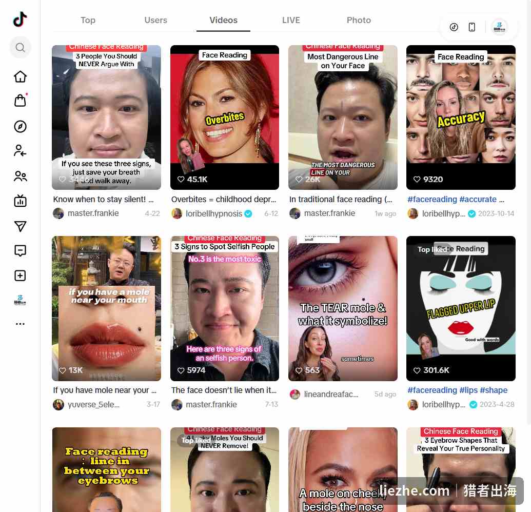 TikTok 上 Chinese Face Reading 视频内容与创作者