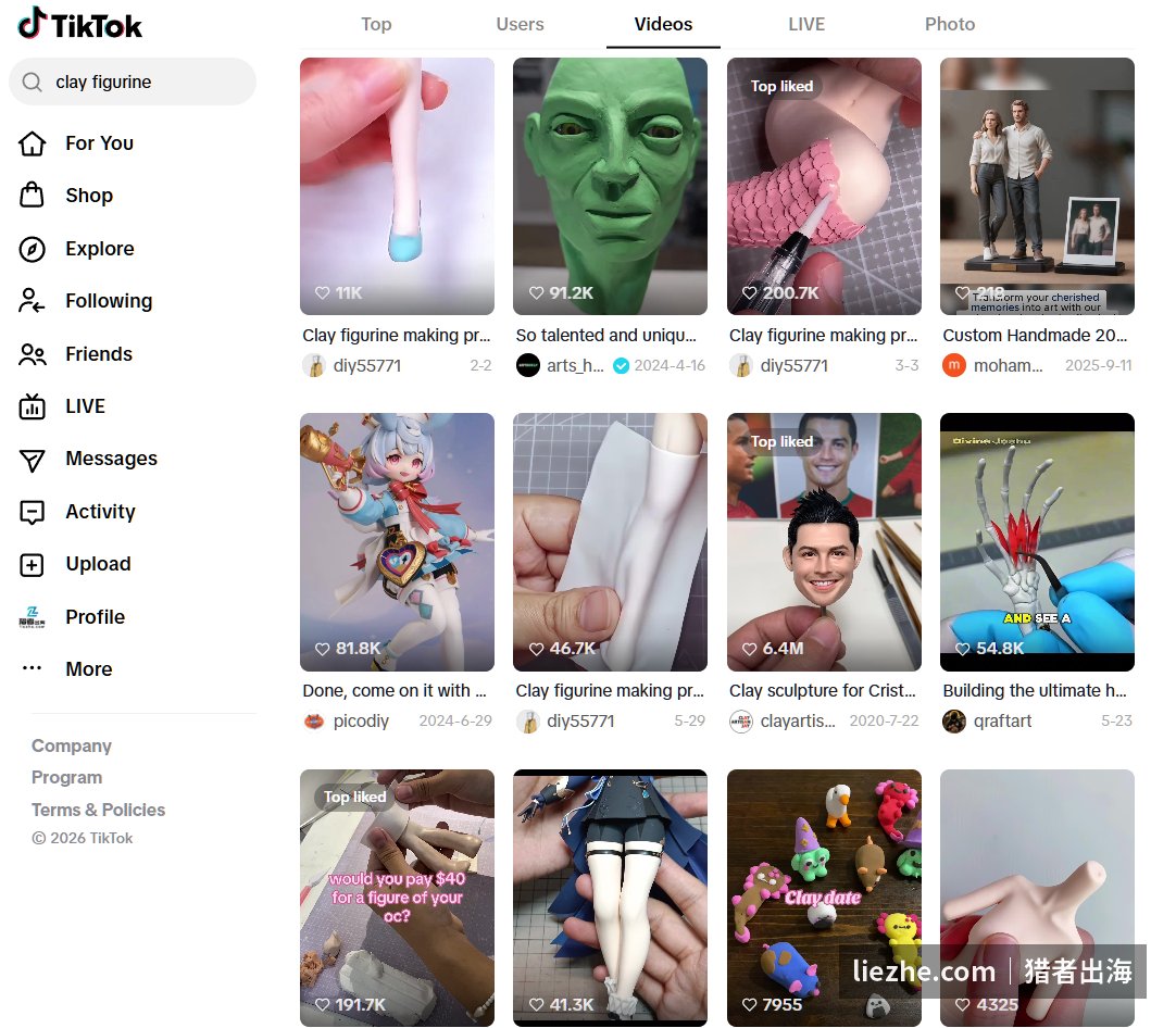 TikTok上clay figurine制作过程视频点赞数十万到数百万