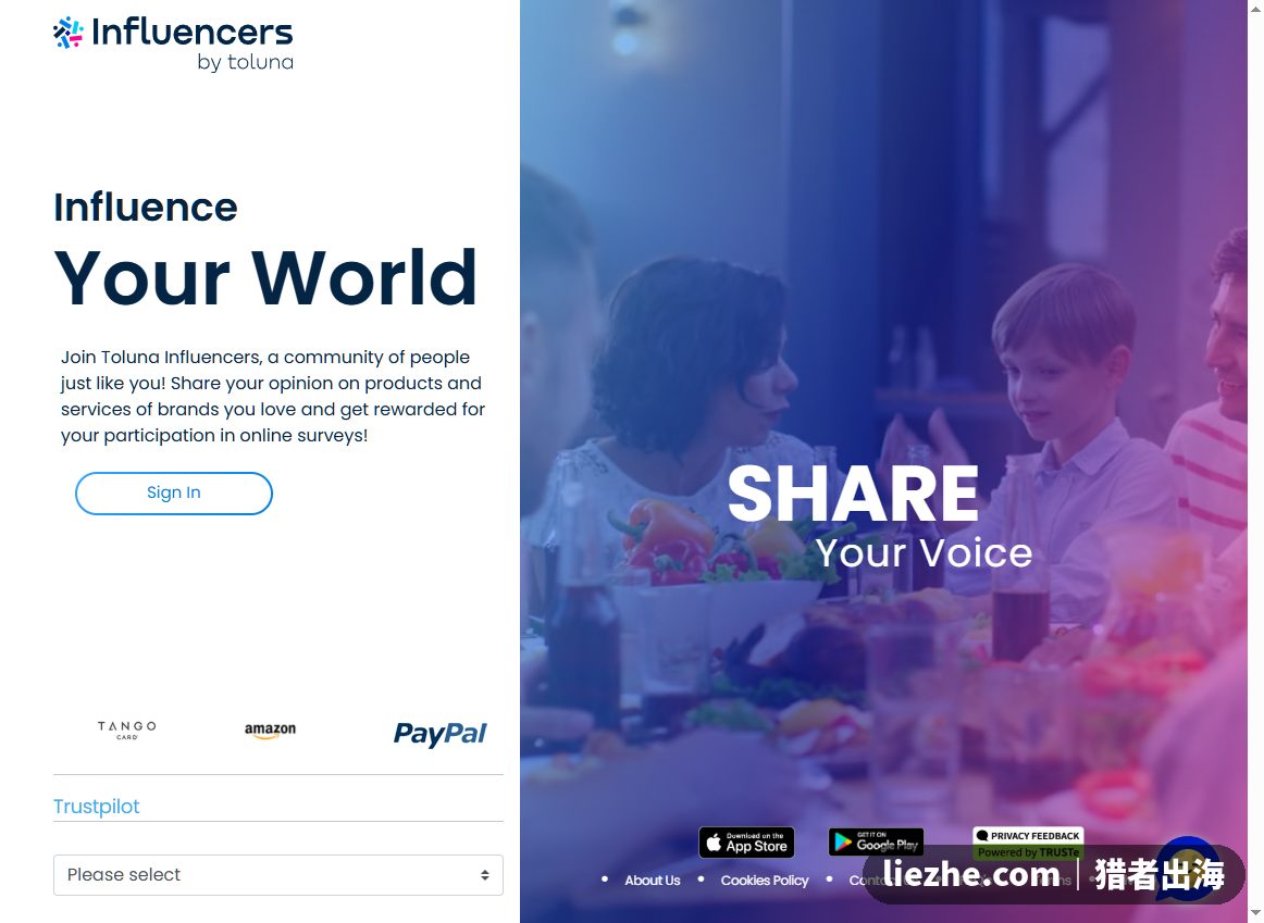 Toluna Influencers海外问卷社区官网界面