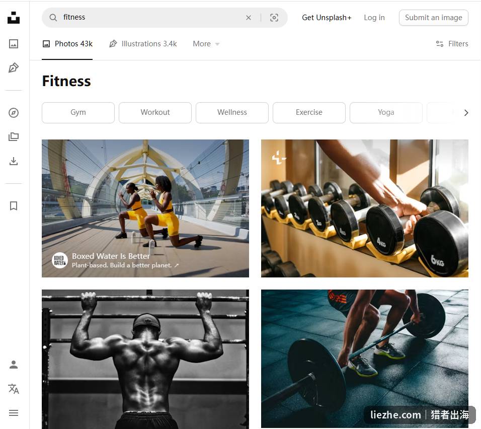 Unsplash免费图库搜索健身主题高质量配图