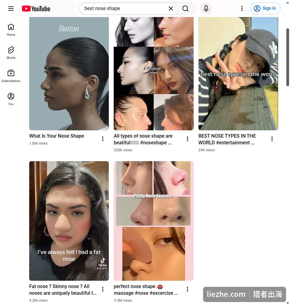 YouTube 上鼻型面相视频百万播放量