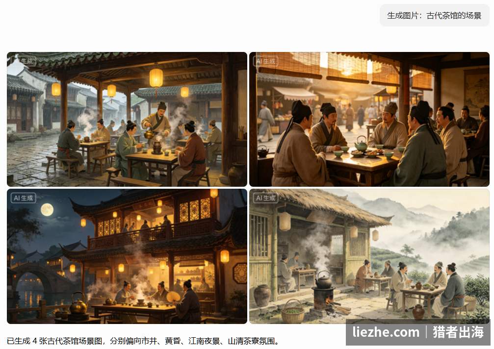 用AI生成古代茶馆场景配画面