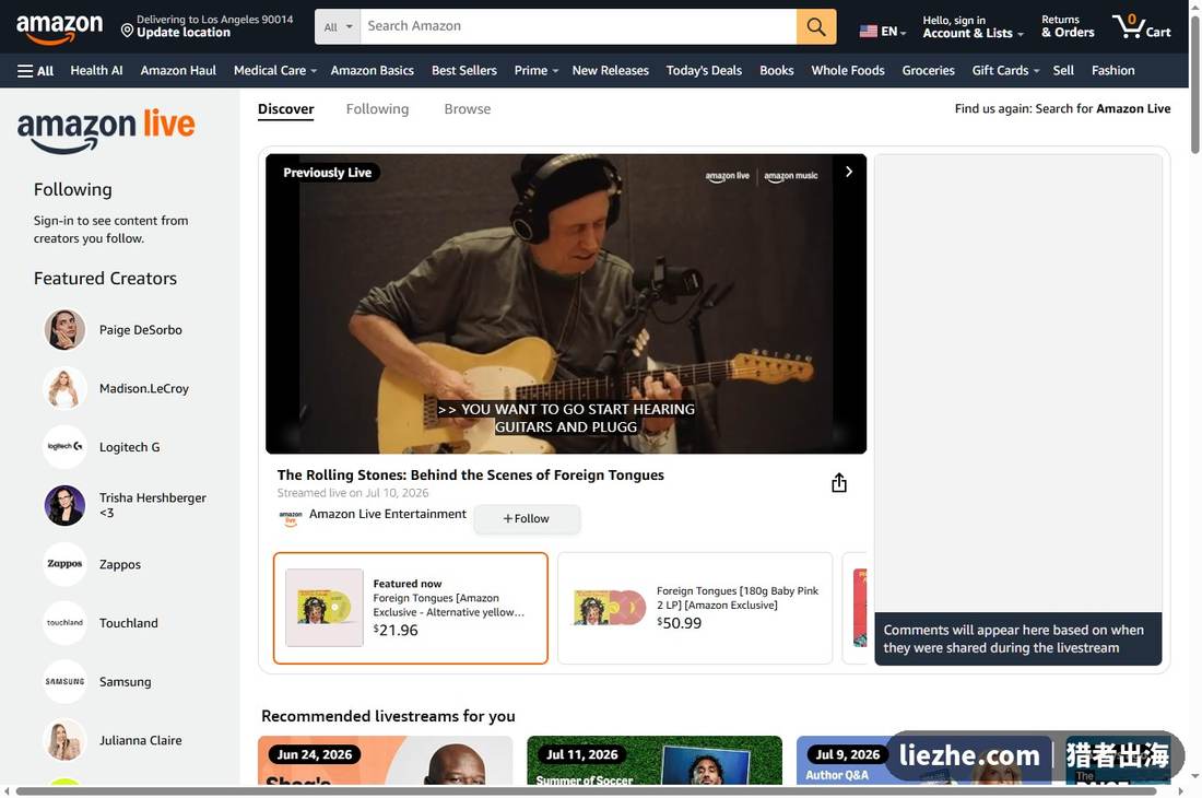 Amazon Live直播购物界面截图