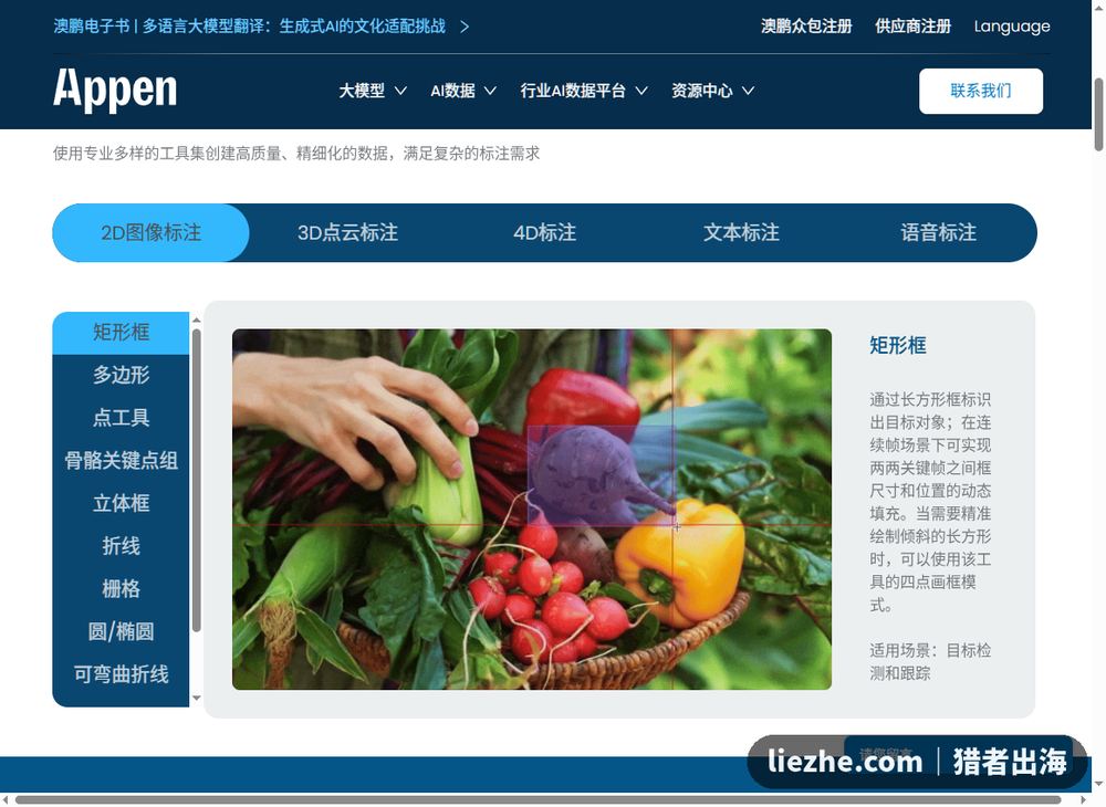 Appen数据标注平台:2D图像标注矩形框等工具界面