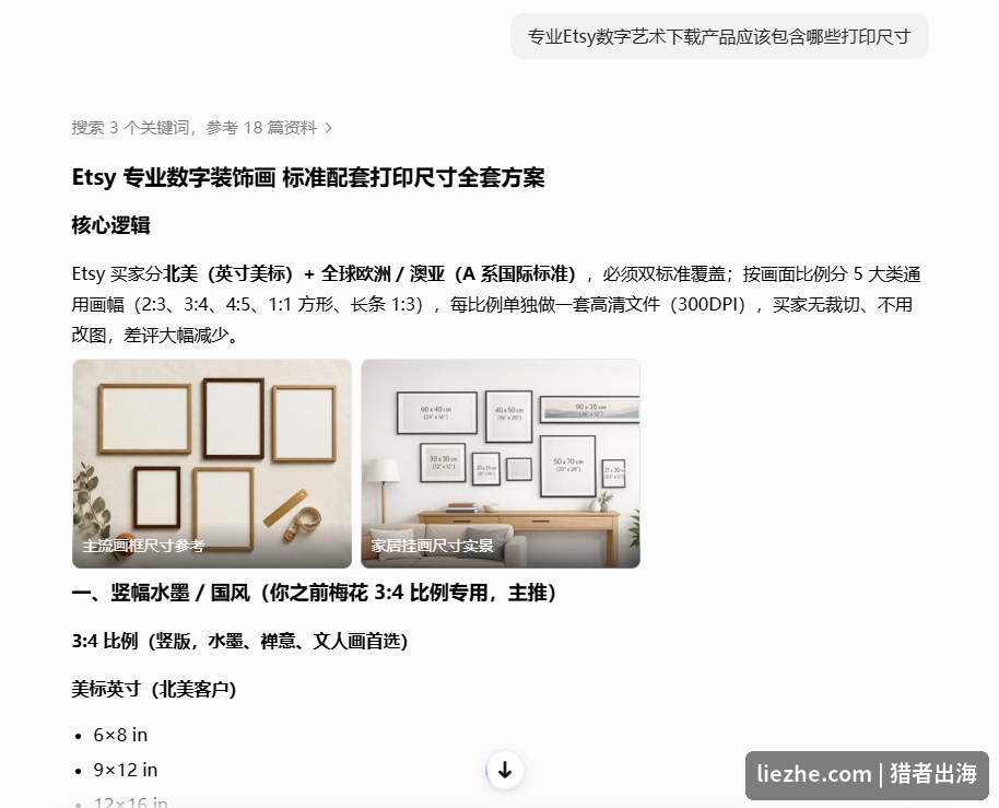 专业Etsy数字艺术下载产品的标准打印尺寸全套方案，覆盖北美英寸和国际A系列