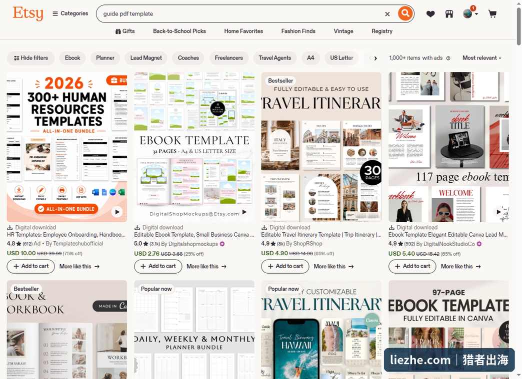 Etsy搜索guide pdf出现上千个指南PDF数字产品在售