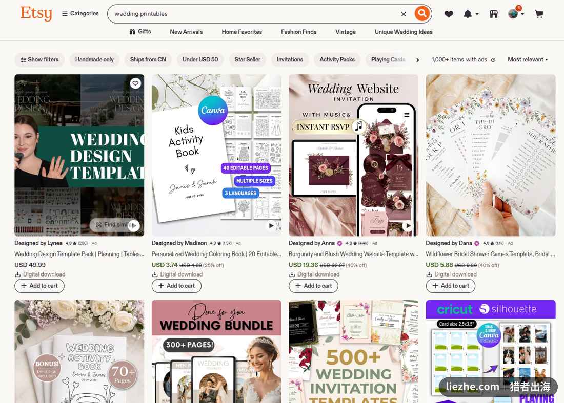 Etsy数字产品婚礼模板搜索结果