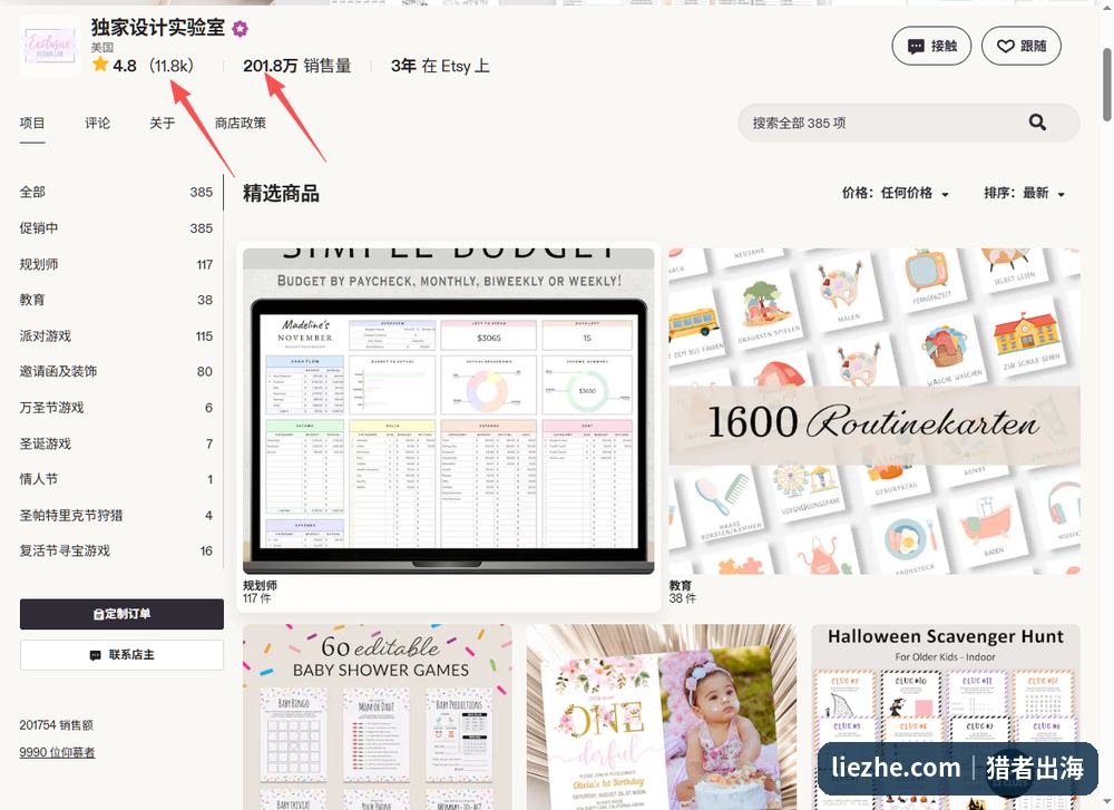 Etsy头部数字产品店铺数据:3年201万销量、1.18万条评价