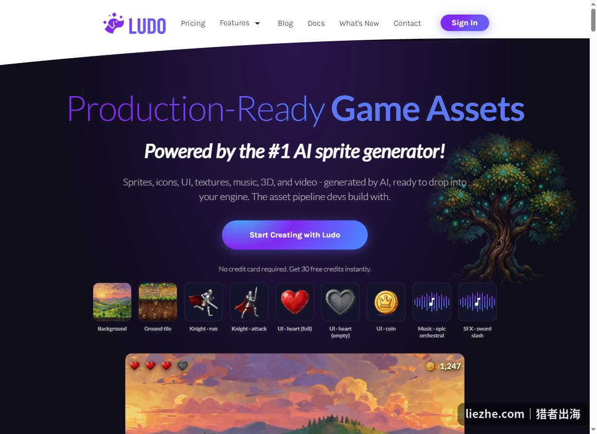 Ludo AI游戏素材生成工具首页，可生成精灵图与序列帧