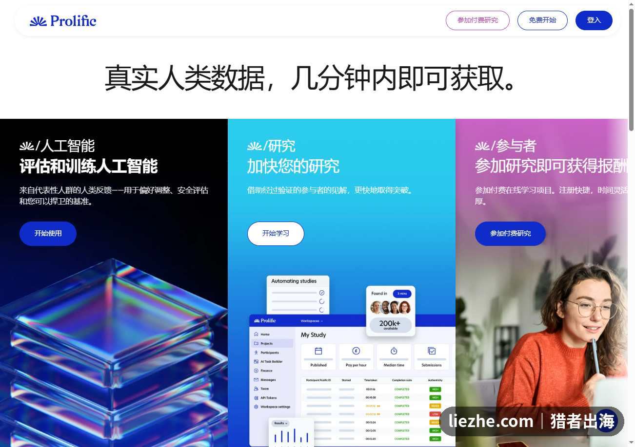 Prolific付费研究调查平台真实人类数据