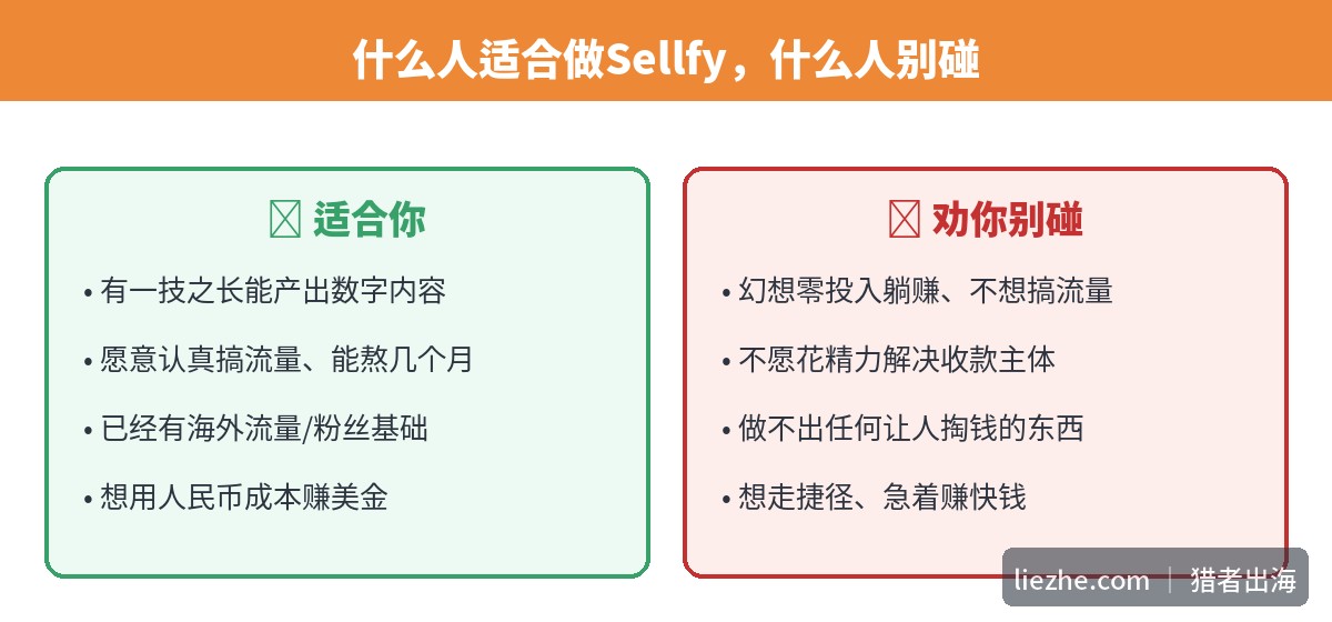 Sellfy适合人群与劝退人群对照：有产品力能搞流量 vs 想躺赚走捷径