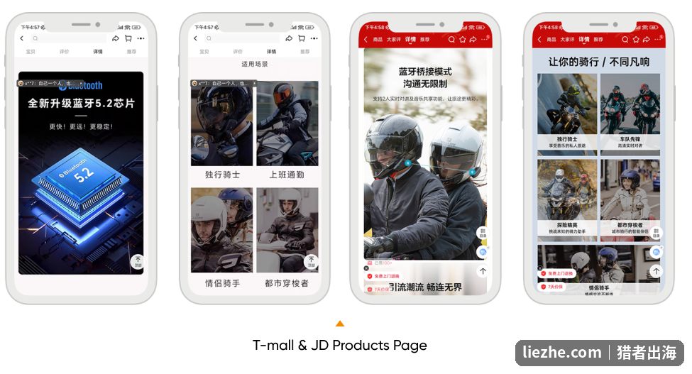 天猫京东骑行头盔商品详情页,中国电商风格的图文卖点和场景化表达
