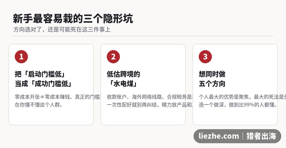 个人跨境电商新手三个隐形坑警示图