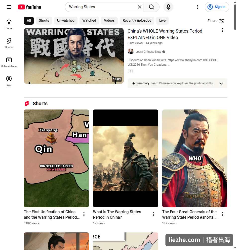 YouTube搜Warring States战国,一个视频八百八十万播放,验证老外真实兴趣