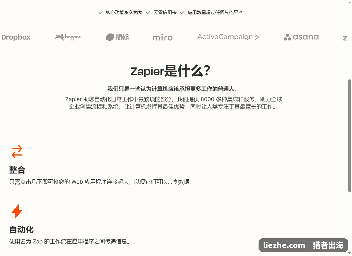 Zapier自动化工作流集成平台介绍页面