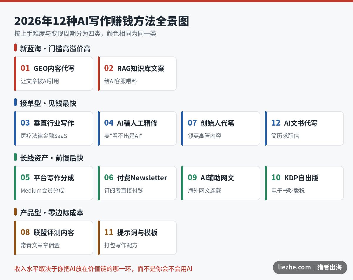 2026年12种AI写作赚钱方法全景图