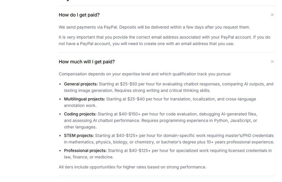 DataAnnotation官网FAQ:How do I get paid通过PayPal付款,How much will I get paid各赛道Starting at起步区间