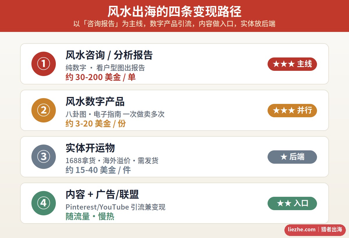 风水出海四条变现路径对比图