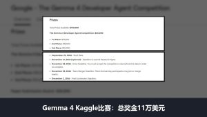 Gemma 4 Kaggle比赛:谷歌总奖金11万美元,大陆可报名,11月25日截止